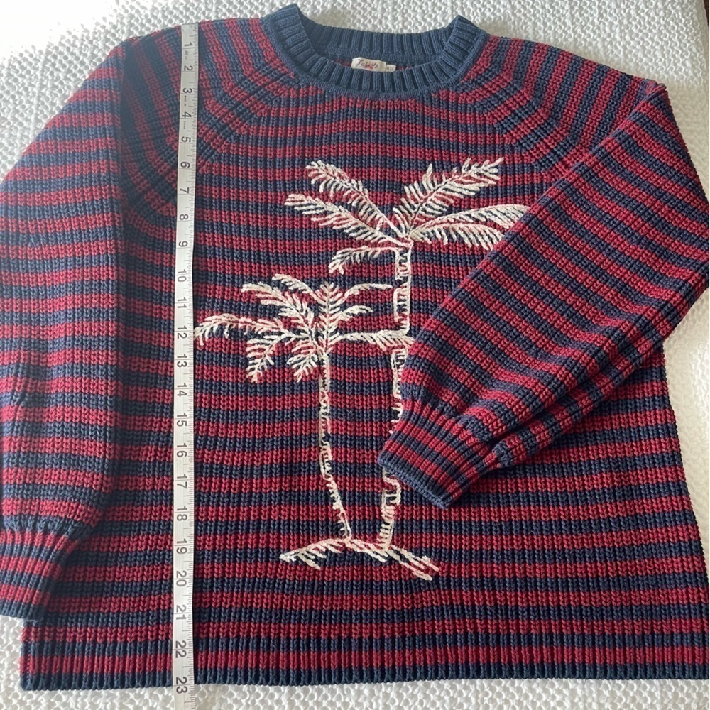 Faherty Palm Tree Sweater Medium Striped Cotton Knit Burgundy Navy Blue ASO - Picture 16 of 17